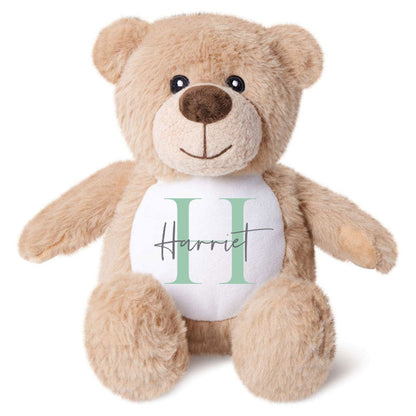 Name & Initial Brown Bear - Green, Pink, Blue, Neutral