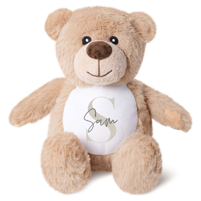 Name & Initial Brown Bear - Green, Pink, Blue, Neutral