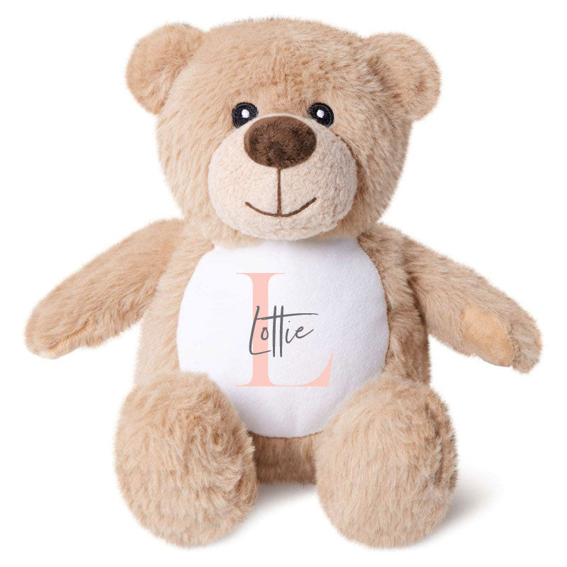 Name & Initial Brown Bear - Green, Pink, Blue, Neutral