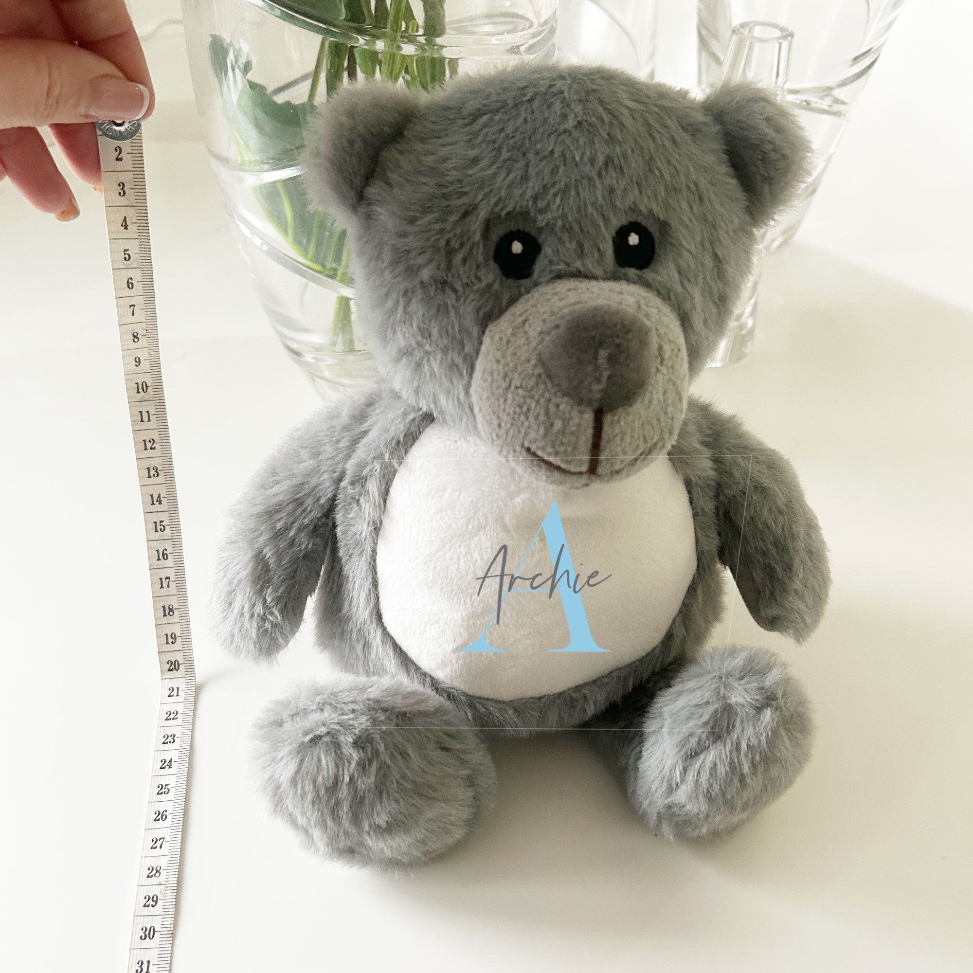 Name & Initial Grey Bear - Green, Pink, Blue, Neutral