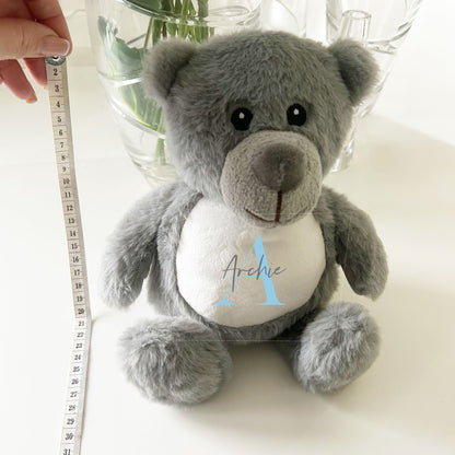 Name & Initial Grey Bear - Green, Pink, Blue, Neutral