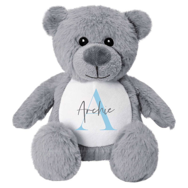 Name & Initial Grey Bear - Green, Pink, Blue, Neutral