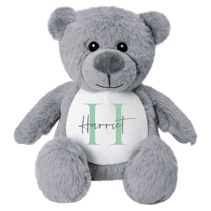 Name & Initial Grey Bear - Green, Pink, Blue, Neutral