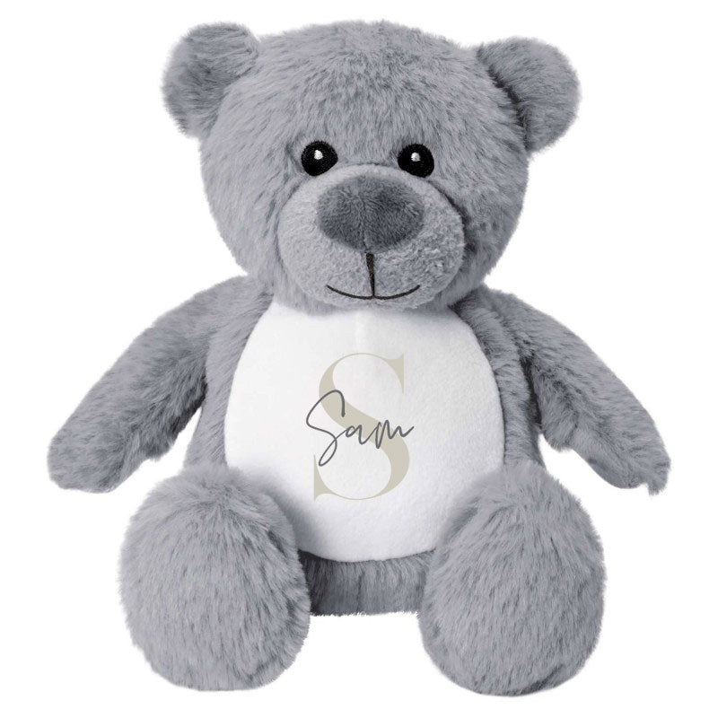 Name & Initial Grey Bear - Green, Pink, Blue, Neutral