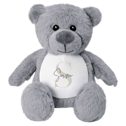 Name & Initial Grey Bear - Green, Pink, Blue, Neutral