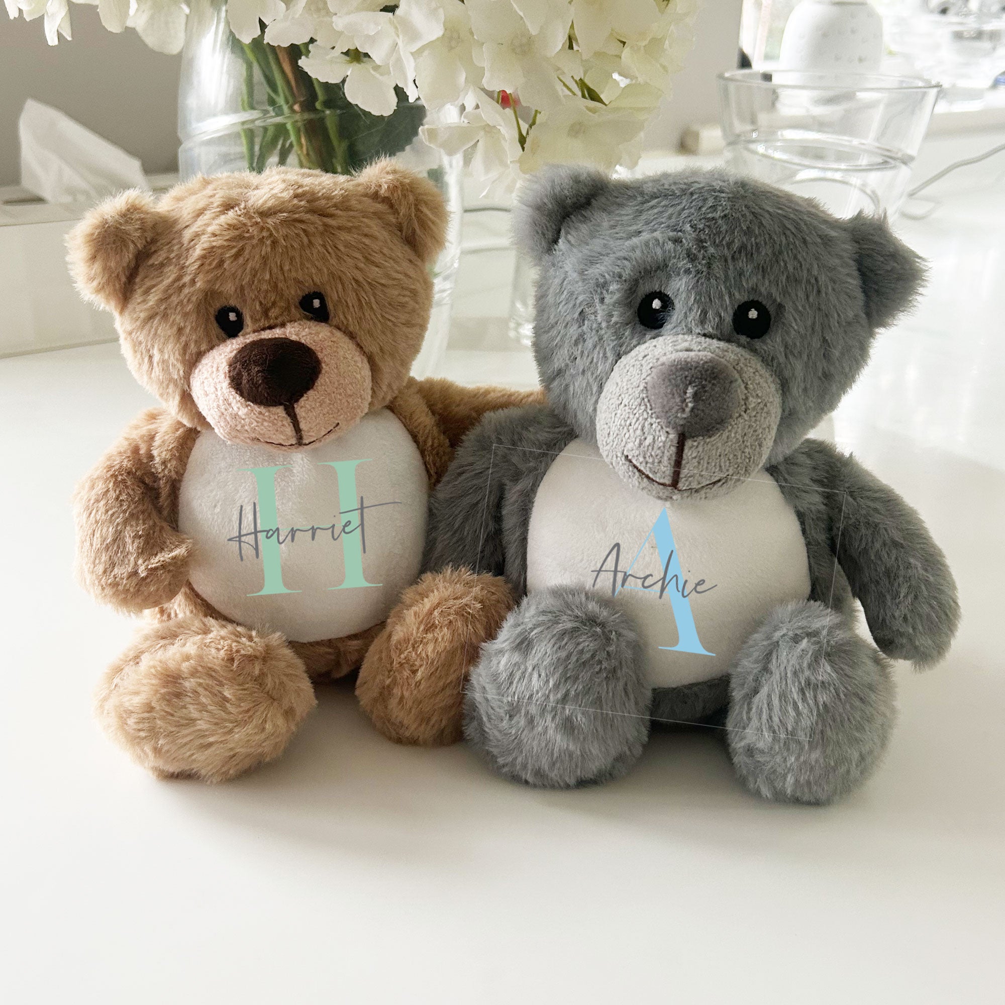 Name & Initial Brown Bear - Green, Pink, Blue, Neutral