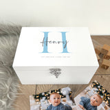 Personalised Name & Initial New Baby White Wooden Keepsake Memory Box - 3 Sizes (22cm | 27cm | 30cm)