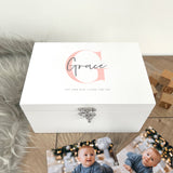Personalised Name & Initial New Baby White Wooden Keepsake Memory Box - 3 Sizes (22cm | 27cm | 30cm)