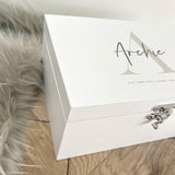 Personalised Name & Initial New Baby White Wooden Keepsake Memory Box - 3 Sizes (22cm | 27cm | 30cm)