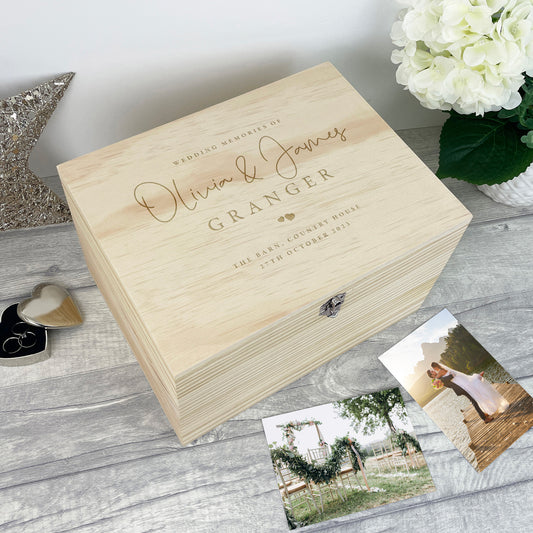 Personalised Engraved Wooden Wedding Keepsake Memory Box - 5 Sizes (16cm | 20cm | 26cm | 30cm | 36cm)