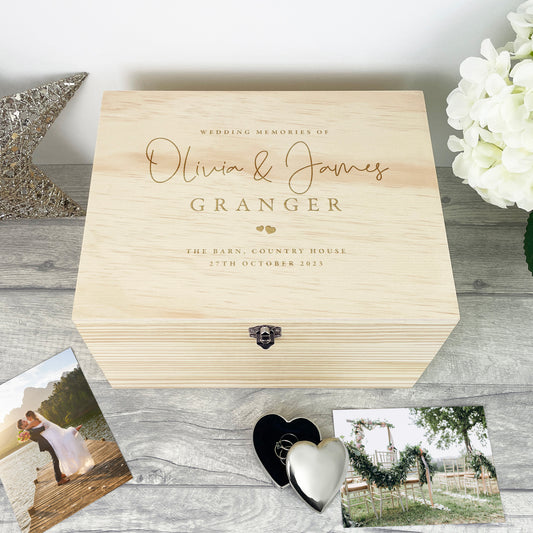 Personalised Engraved Wooden Wedding Keepsake Memory Box - 5 Sizes (16cm | 20cm | 26cm | 30cm | 36cm)