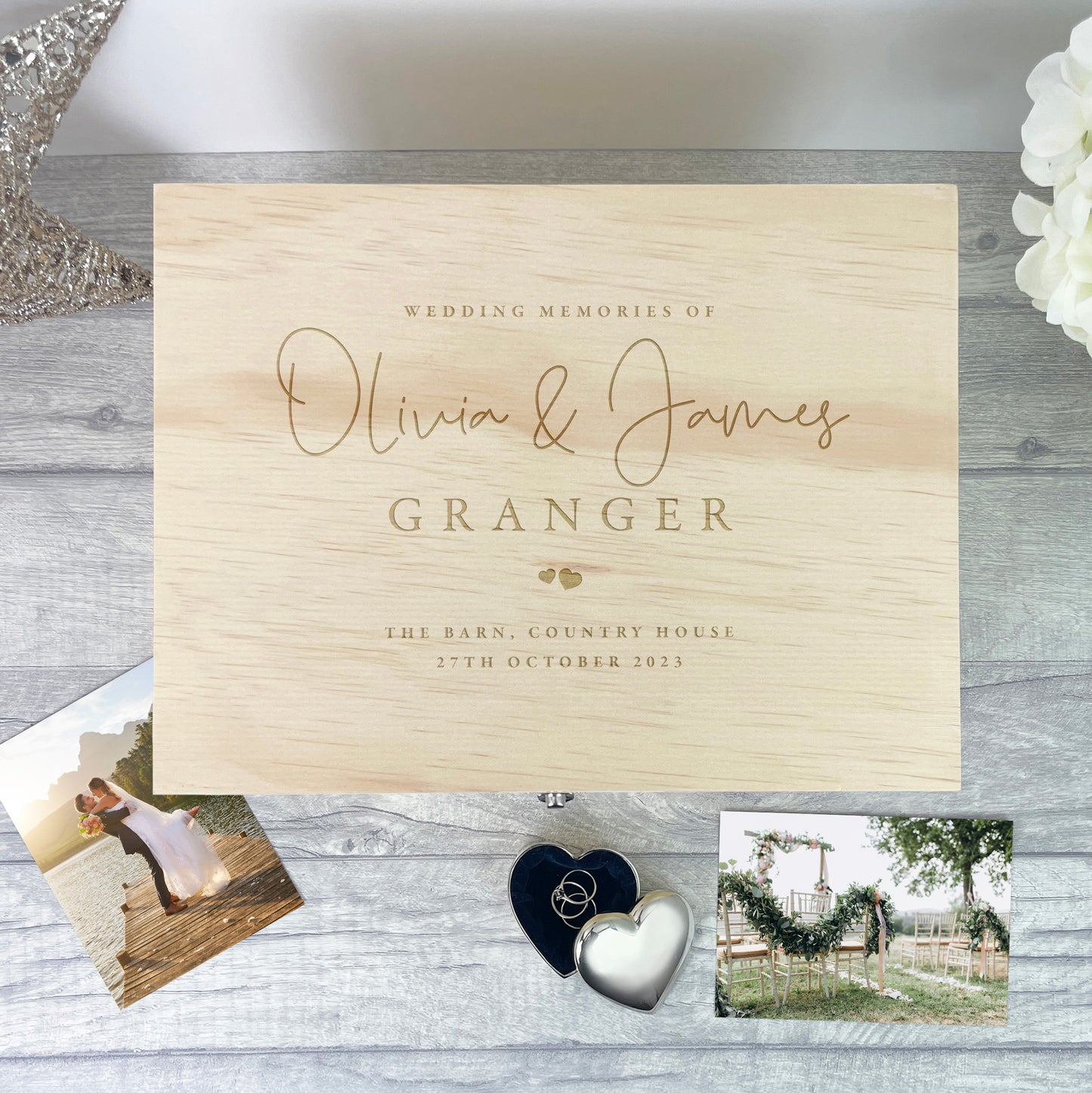 Personalised Engraved Wooden Wedding Keepsake Memory Box - 5 Sizes (16cm | 20cm | 26cm | 30cm | 36cm)
