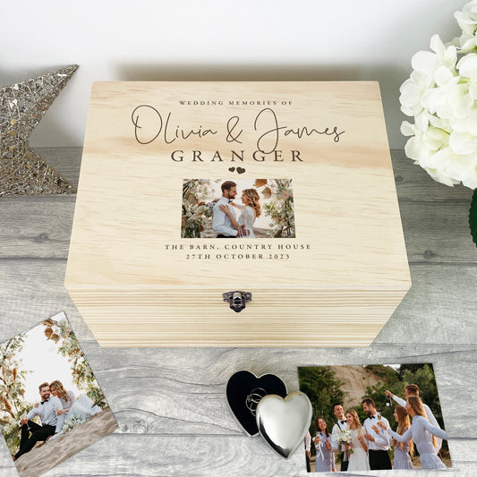 Personalised Wooden Wedding Photo Keepsake Memory Box - 5 Sizes (16cm | 20cm | 26cm | 30cm | 36cm)