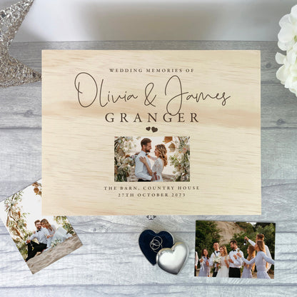 Personalised Wooden Wedding Photo Keepsake Memory Box - 5 Sizes (16cm | 20cm | 26cm | 30cm | 36cm)