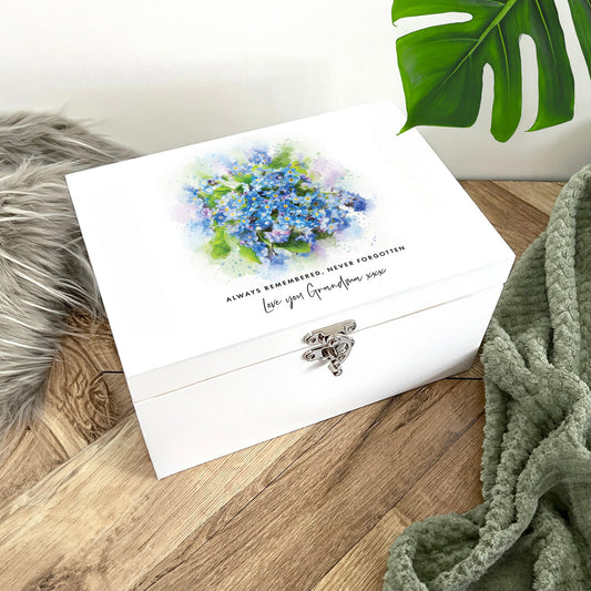 Personalised Forget-Me-Not White Memory Box - 3 Sizes (22cm | 27cm | 30cm)