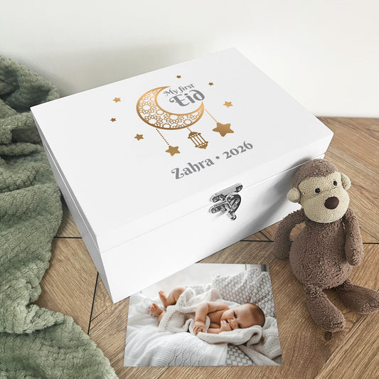 Personalised My First Eid White Memory Box - 3 Sizes (22cm | 27cm | 30cm)