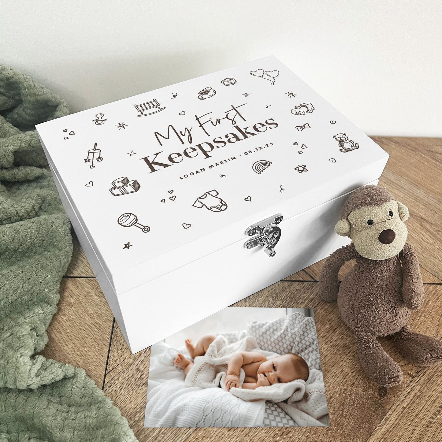 Personalised My First Keepsakes Engraved White New Baby Keepsake Box - 3 Sizes