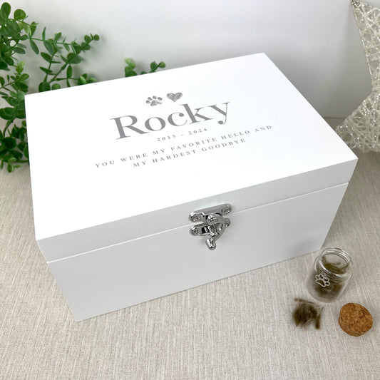 Personalised Sketch Pet Memorial White Wooden Keepsake Box - 3 Sizes