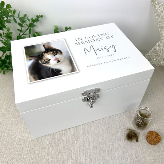 Personalised In Loving Memory Pet Photo White Memorial Keepsake Box - 3 Sizes