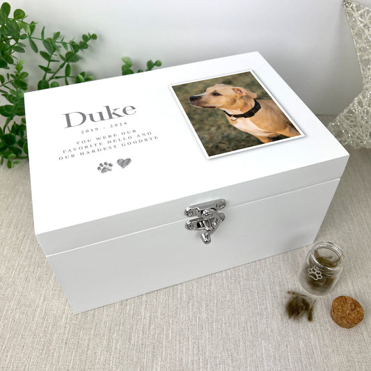 Personalised Sketch Pet Photo White Wooden Memorial Keepsake Box - 3 Sizes
