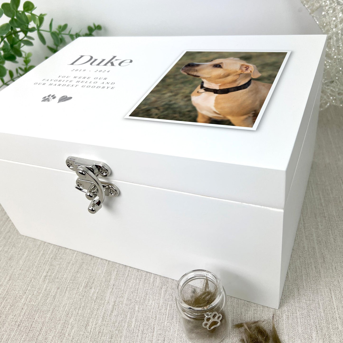 Personalised Sketch Pet Photo White Wooden Memorial Keepsake Box - 3 Sizes