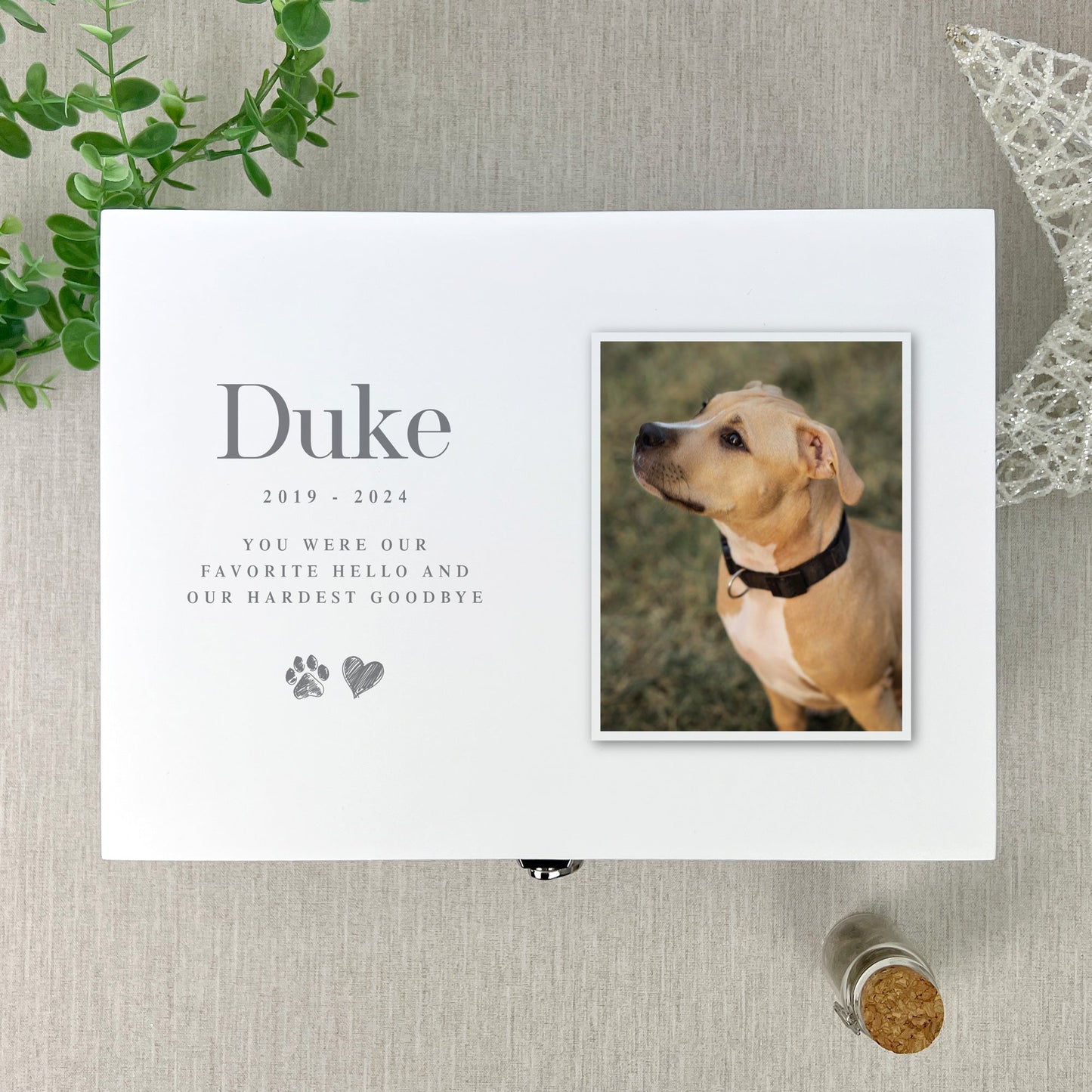 Personalised Sketch Pet Photo White Wooden Memorial Keepsake Box - 3 Sizes
