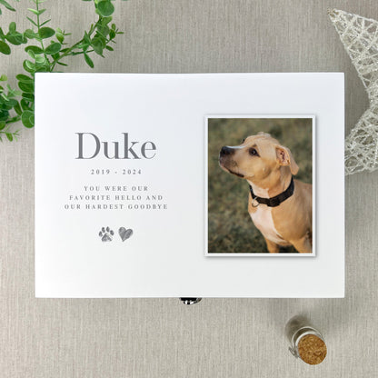 Personalised Sketch Pet Photo White Wooden Memorial Keepsake Box - 3 Sizes