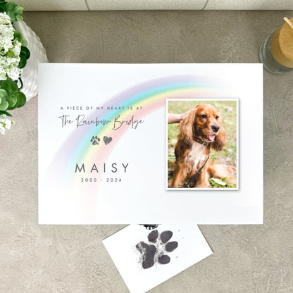 Personalised Rainbow Bridge Pet Photo White Wooden Memorial Keepsake Box - 3 Sizes