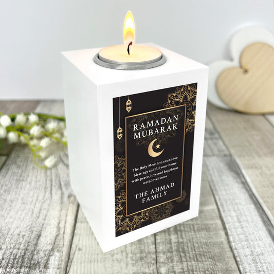 Personalised Ramadan Mubarak White Tea Light Holder