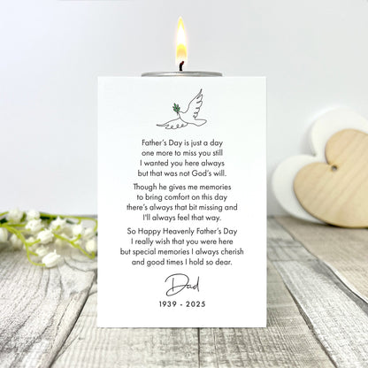 Personalised Happy Heavenly Father's Day White Tea Light Holder