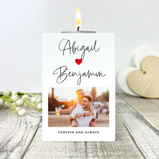 Personalised Couples Names Heart White Tea Light Holder