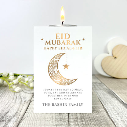 Personalised Eid al-Fitr Crescent White Tea Light Holder