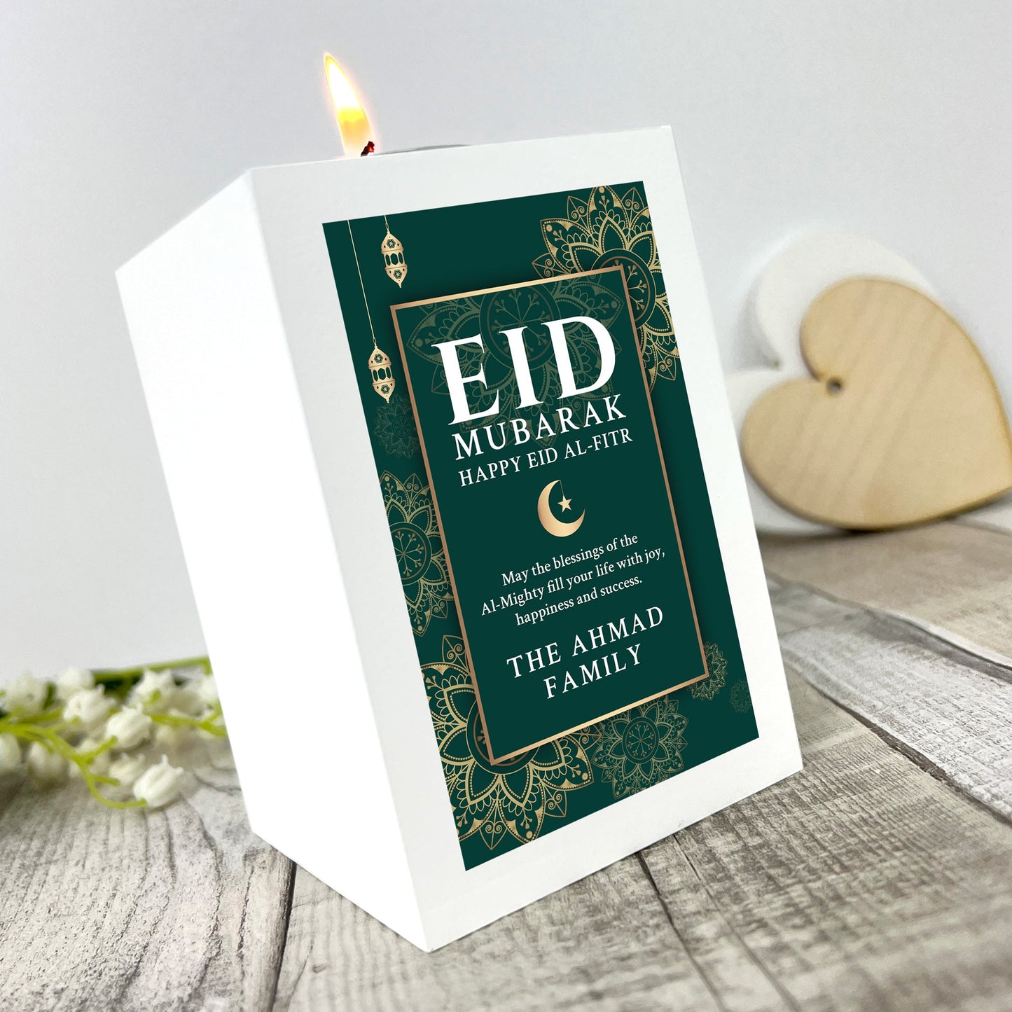 Personalised Eid al-Fitr White Tea Light Holder