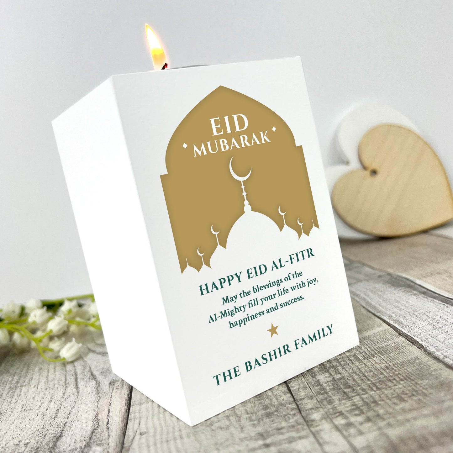 Personalised Eid al-Fitr Mosque Silhouette White Tea Light Holder