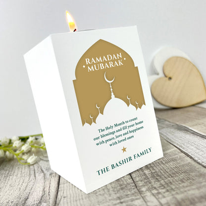 Personalised Ramadan Mubarak Mosque Silhouette White Tea Light Holder
