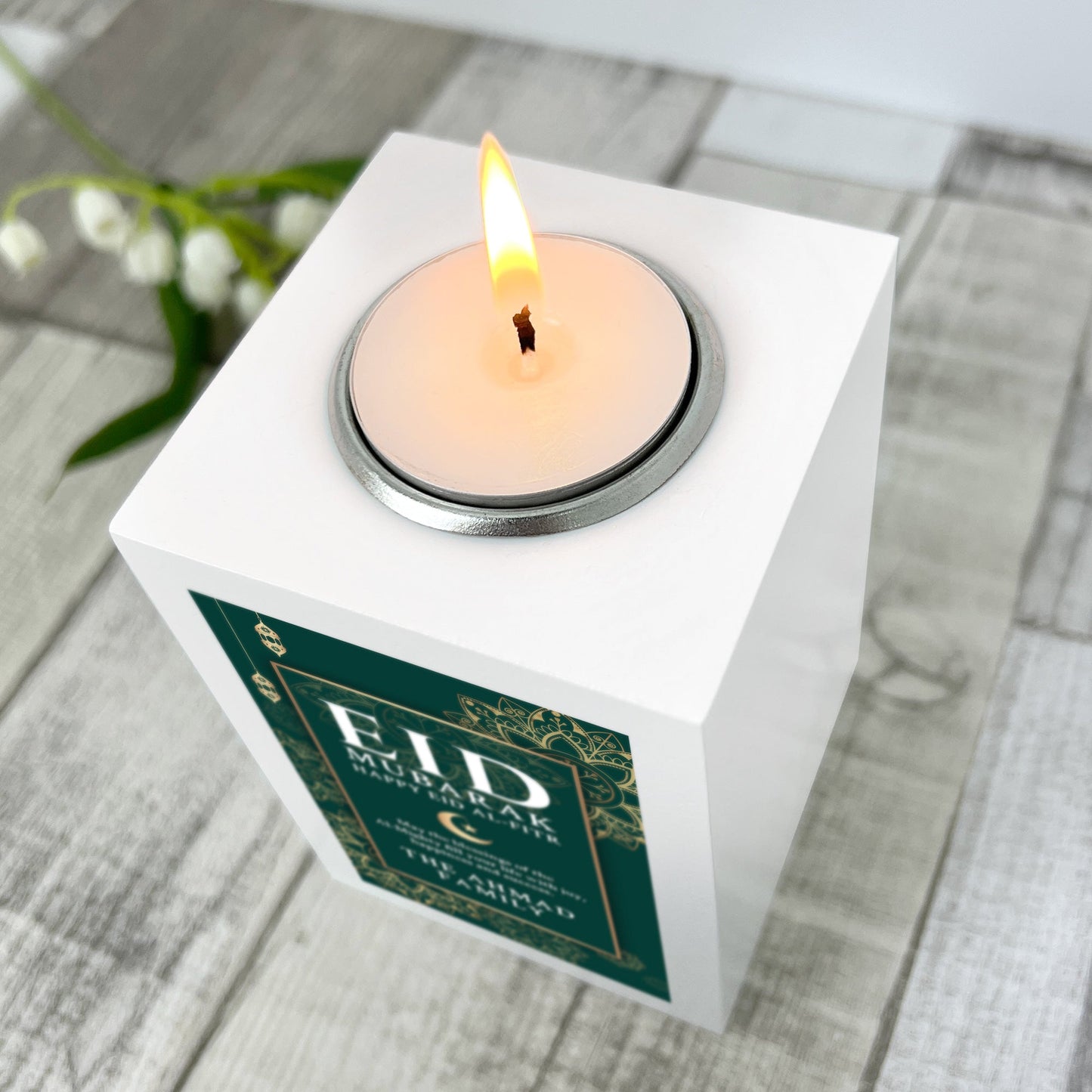 Personalised Eid al-Fitr White Tea Light Holder