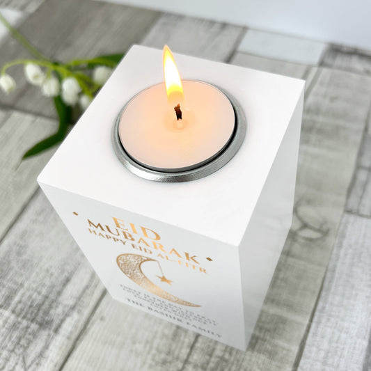 Personalised Eid al-Fitr Crescent White Tea Light Holder