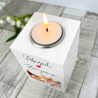 Personalised Couples Names Heart White Tea Light Holder