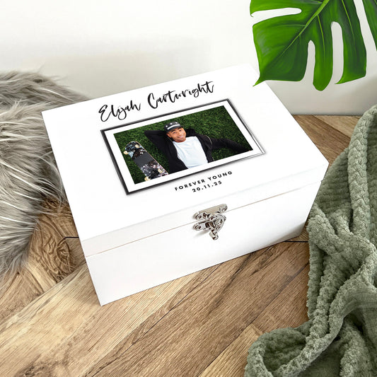 Personalised Modern Any Occasion Landscape Photo White Memory Box - 3 Sizes
