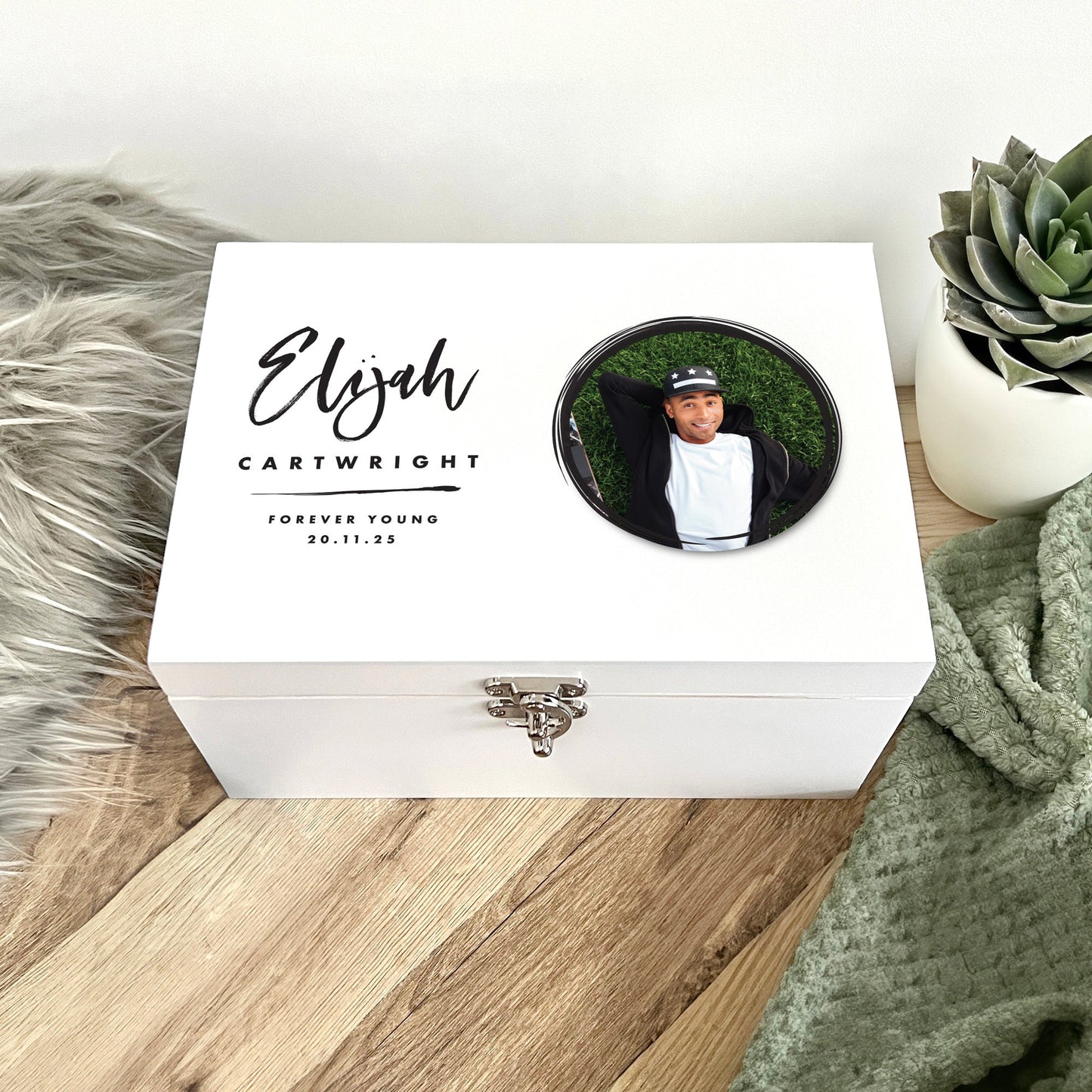 Personalised Modern Any Occasion Circle Photo White Memory Box - 3 Sizes