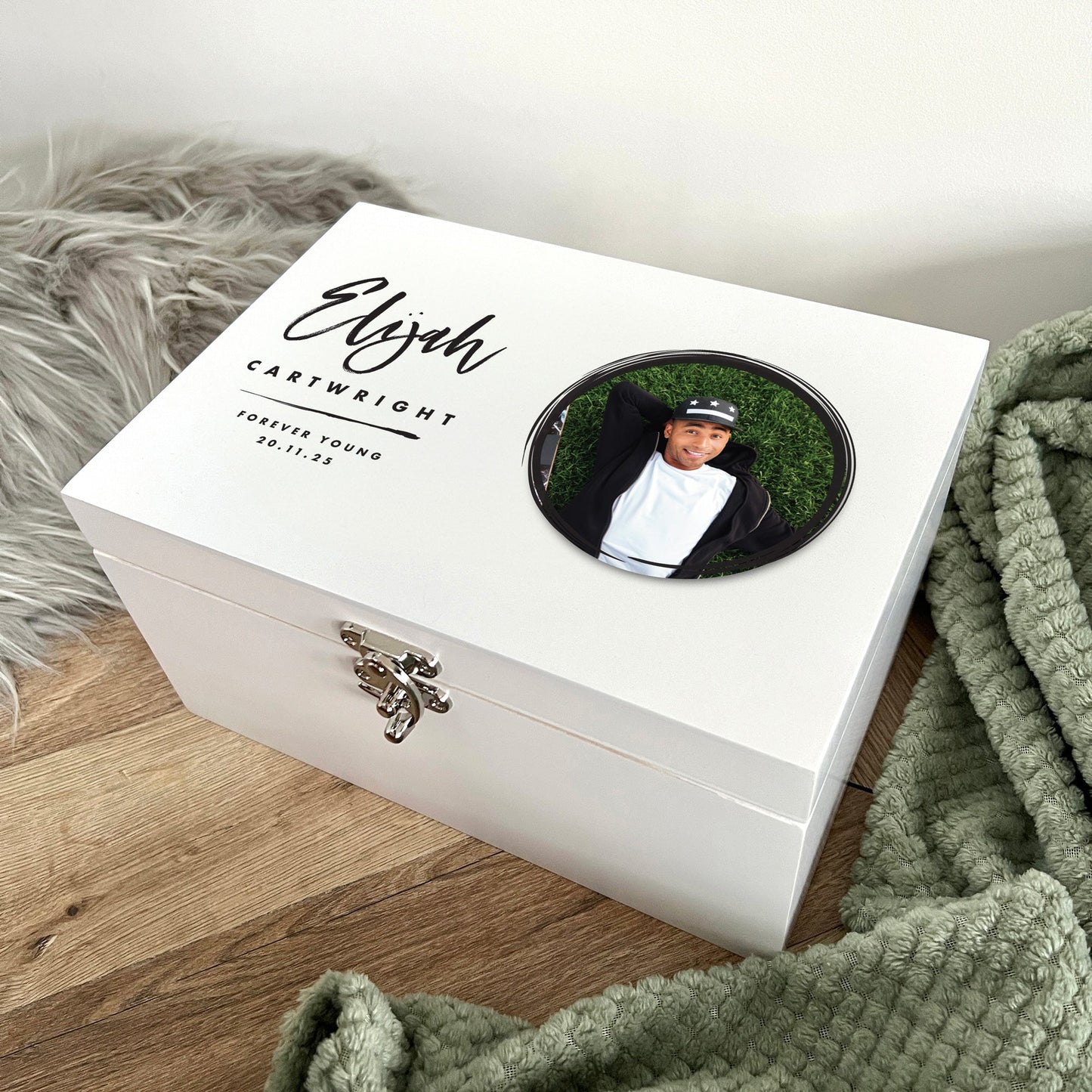 Personalised Modern Any Occasion Circle Photo White Memory Box - 3 Sizes