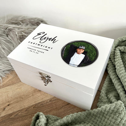 Personalised Modern Any Occasion Circle Photo White Memory Box - 3 Sizes
