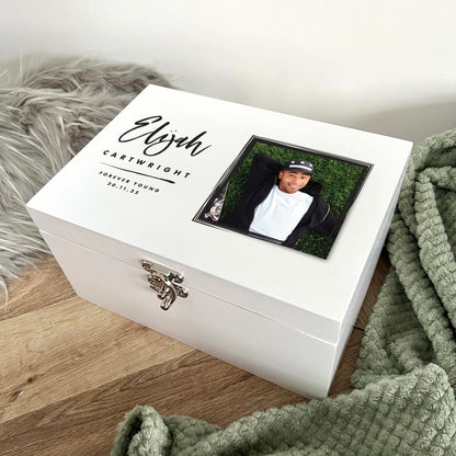 Personalised Modern Any Occasion Square Photo White Memory Box - 3 Sizes