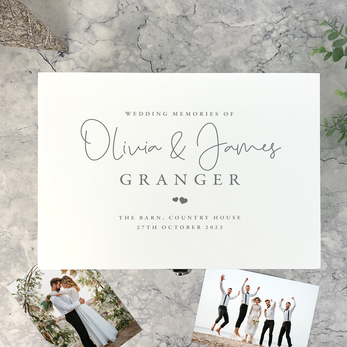 Personalised Wedding Keepsake White Wooden Keepsake Memory Box - 3 Sizes (22cm | 27cm | 30cm)