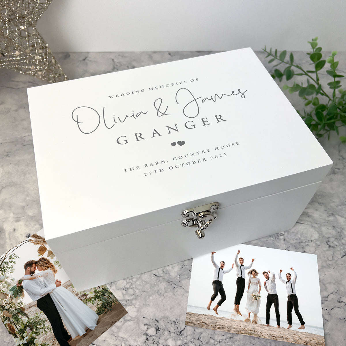 Personalised Wedding Keepsake White Wooden Keepsake Memory Box - 3 Sizes (22cm | 27cm | 30cm)