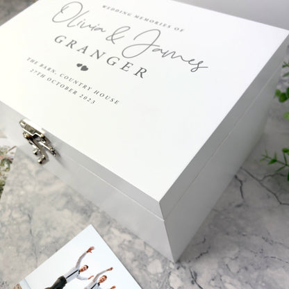 Personalised Wedding Keepsake White Wooden Keepsake Memory Box - 3 Sizes (22cm | 27cm | 30cm)