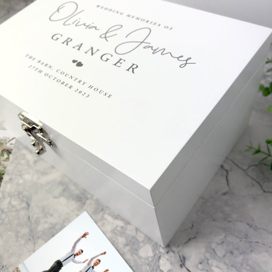 Personalised Wedding Keepsake White Wooden Keepsake Memory Box - 3 Sizes (22cm | 27cm | 30cm)