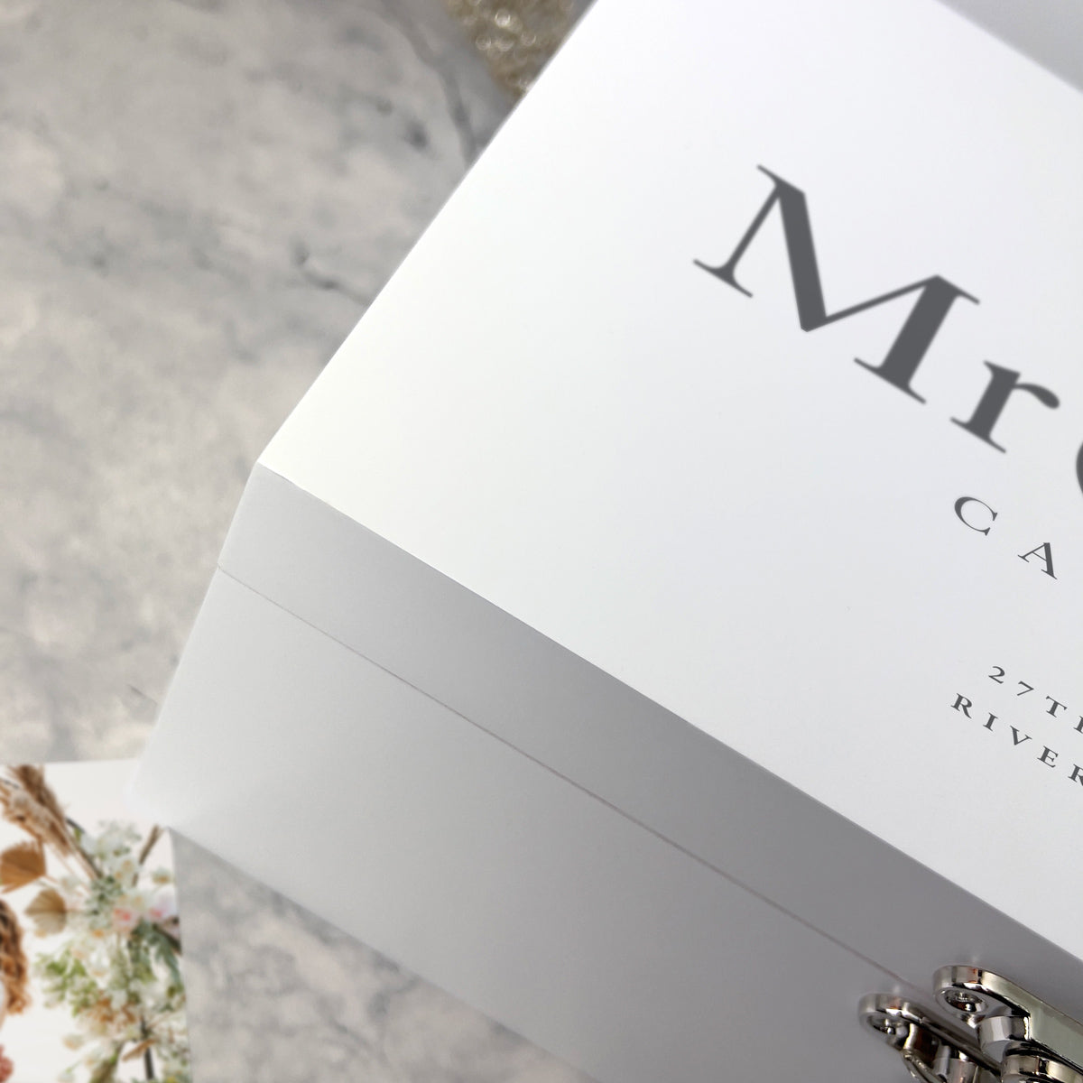 Personalised Wooden Boho Wedding White Wooden Keepsake Memory Box - 3 Sizes  (22cm | 27cm | 30cm)