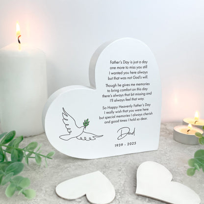 Personalised Happy Heavenly Father's Day White Freestanding Heart
