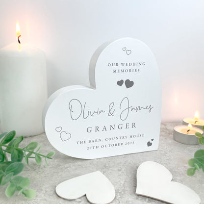 Personalised Wedding Script Text White Freestanding Heart